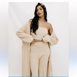 Lifestyled Co warm beige Robe sweater and matching pants